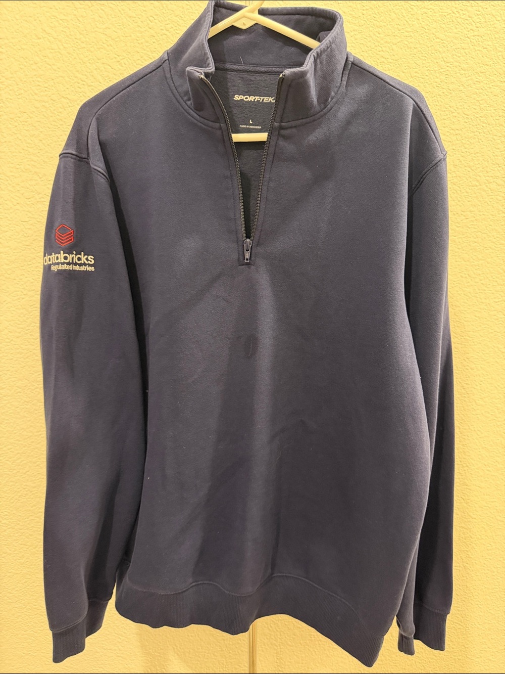 🎉SALE!!! Databricks Sport-Tek Men's Navy Half-Zip Pullover with Red Sleeve Logo